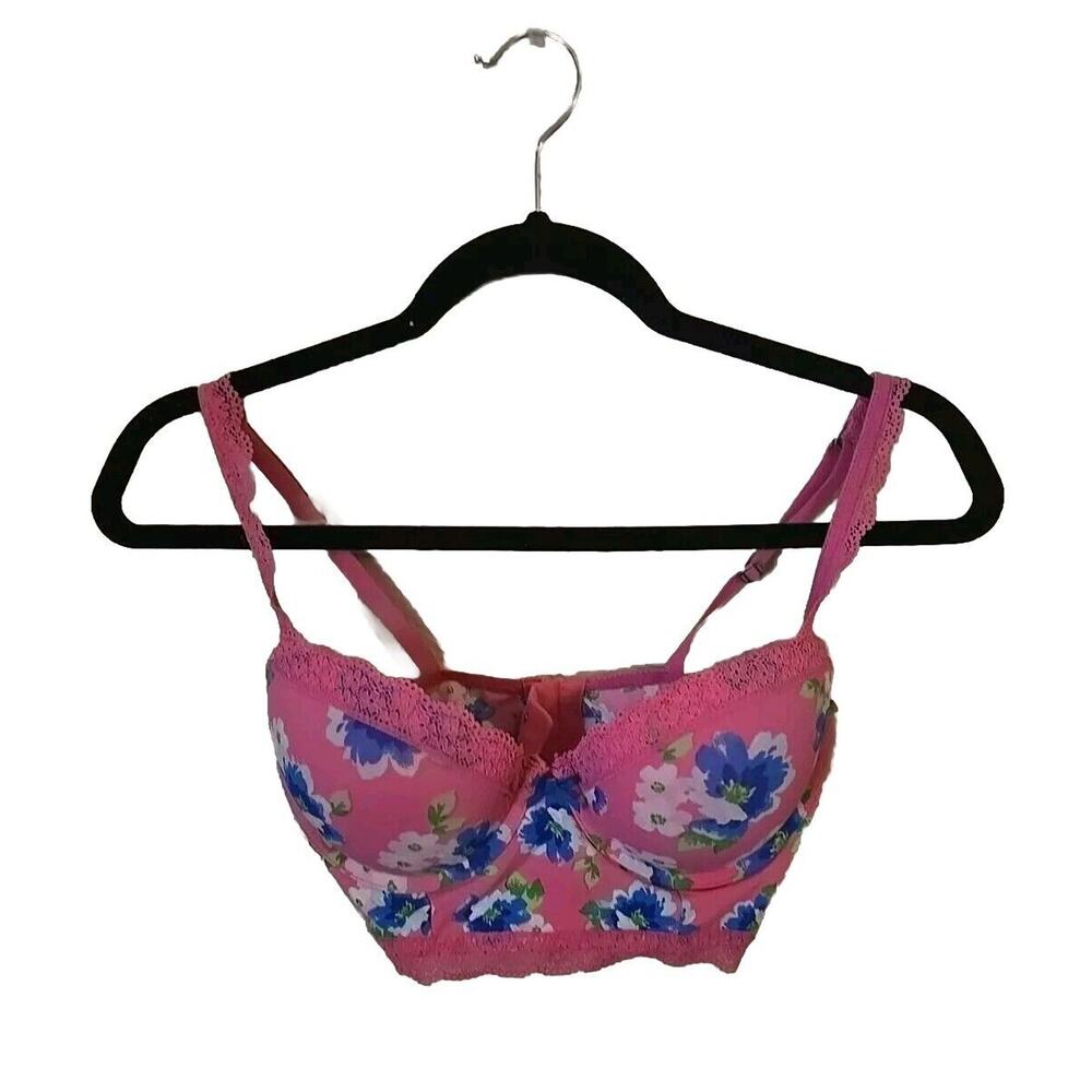 Gilly Hicks Pink Floral Push 'Em Up Adjustable Underwire‎ Bustier Bra Size 34D
